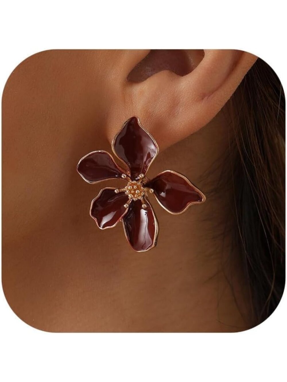 Floral Burgundy Earrings for Women | Maroon Flower Statement Studs Jewelry